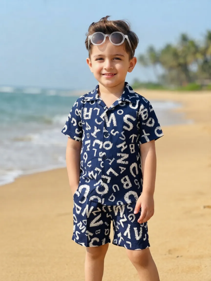 Ocean Letters Co-ord Set - Navy Blue