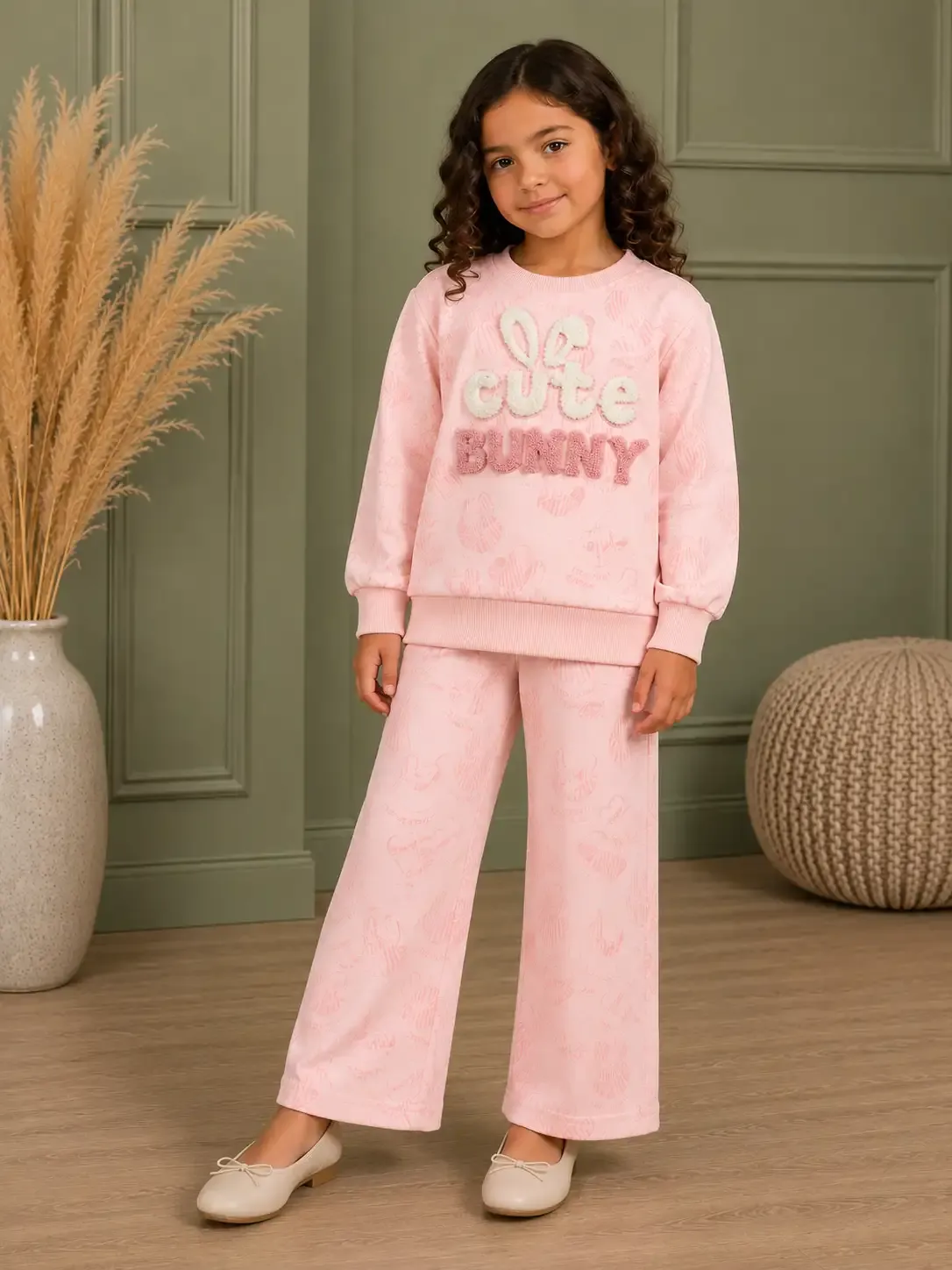 Cute Bunny Winter Co-ord Set - Blush Pink