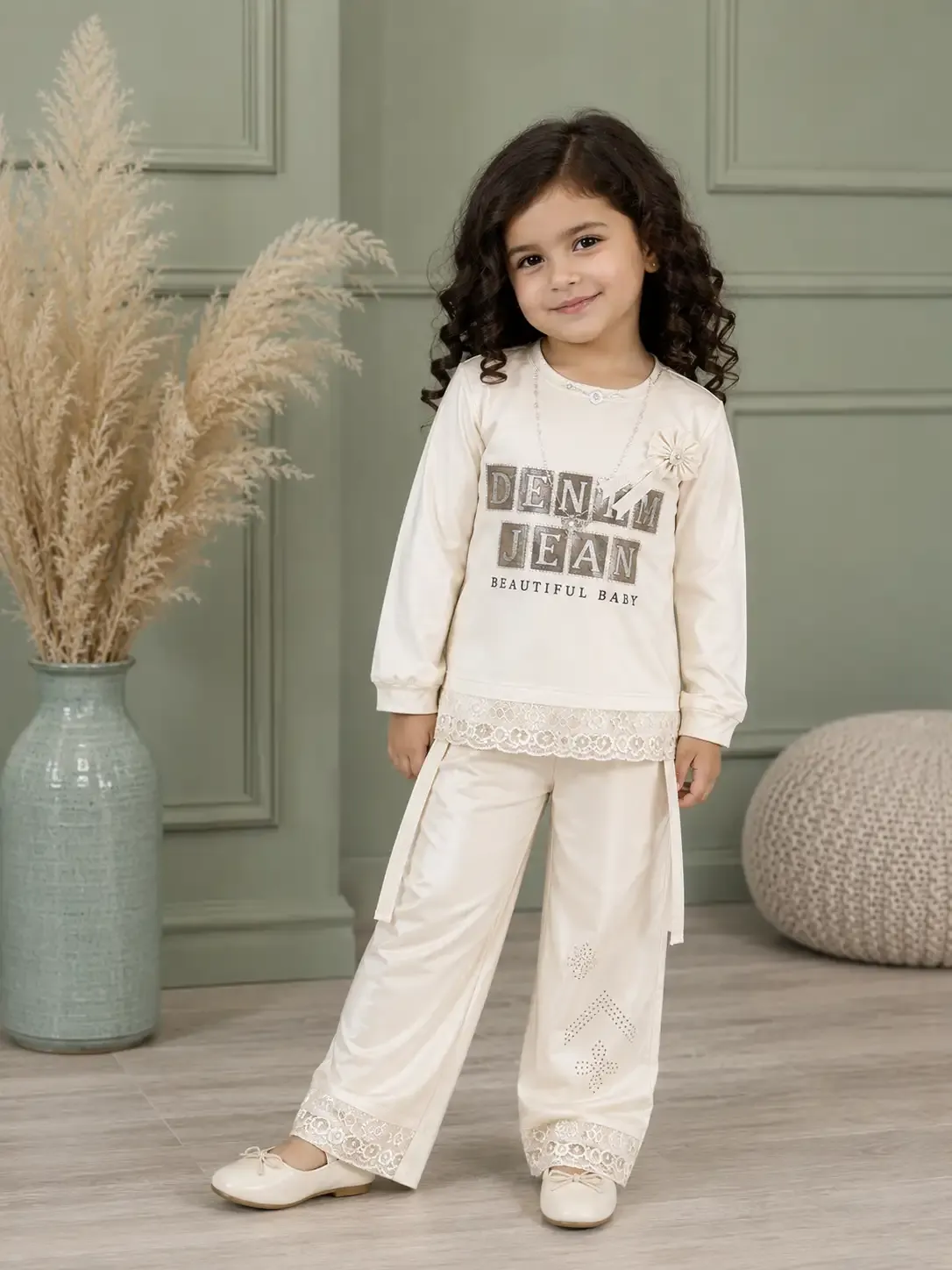 Denim Jeans Premium Co-ord Set - Natural Cream