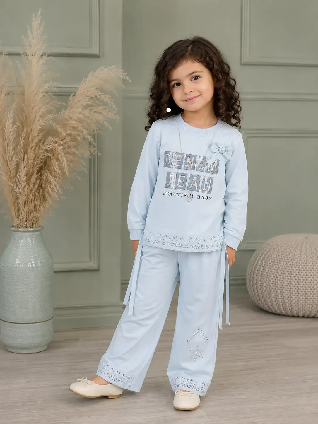 Denim Jeans Premium Co-ord Set - Powder Blue