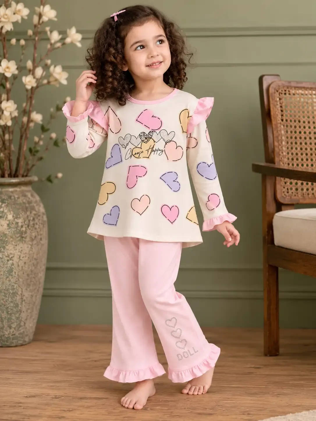 Heart Print Co-ord Set - Baby Pink