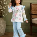 Heart Print Co-ord Set - powder blue
