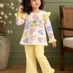 Heart Print Co-ord Set -soft yellow