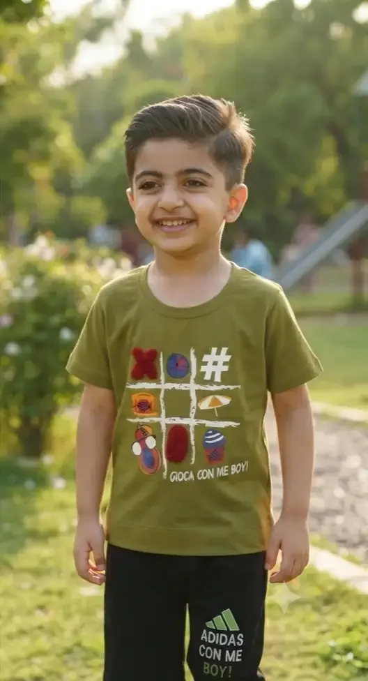 Playtime Grid Tee Set - Olive Green